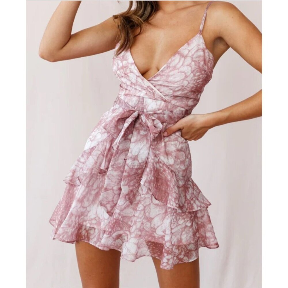 Selfie Leslie Pink and White Mini Dress